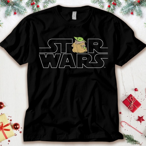 Baby Yoda Star Wars Logo and The Child The Mandalorian T-Shirt Unisex Adult - Picture 1 of 2